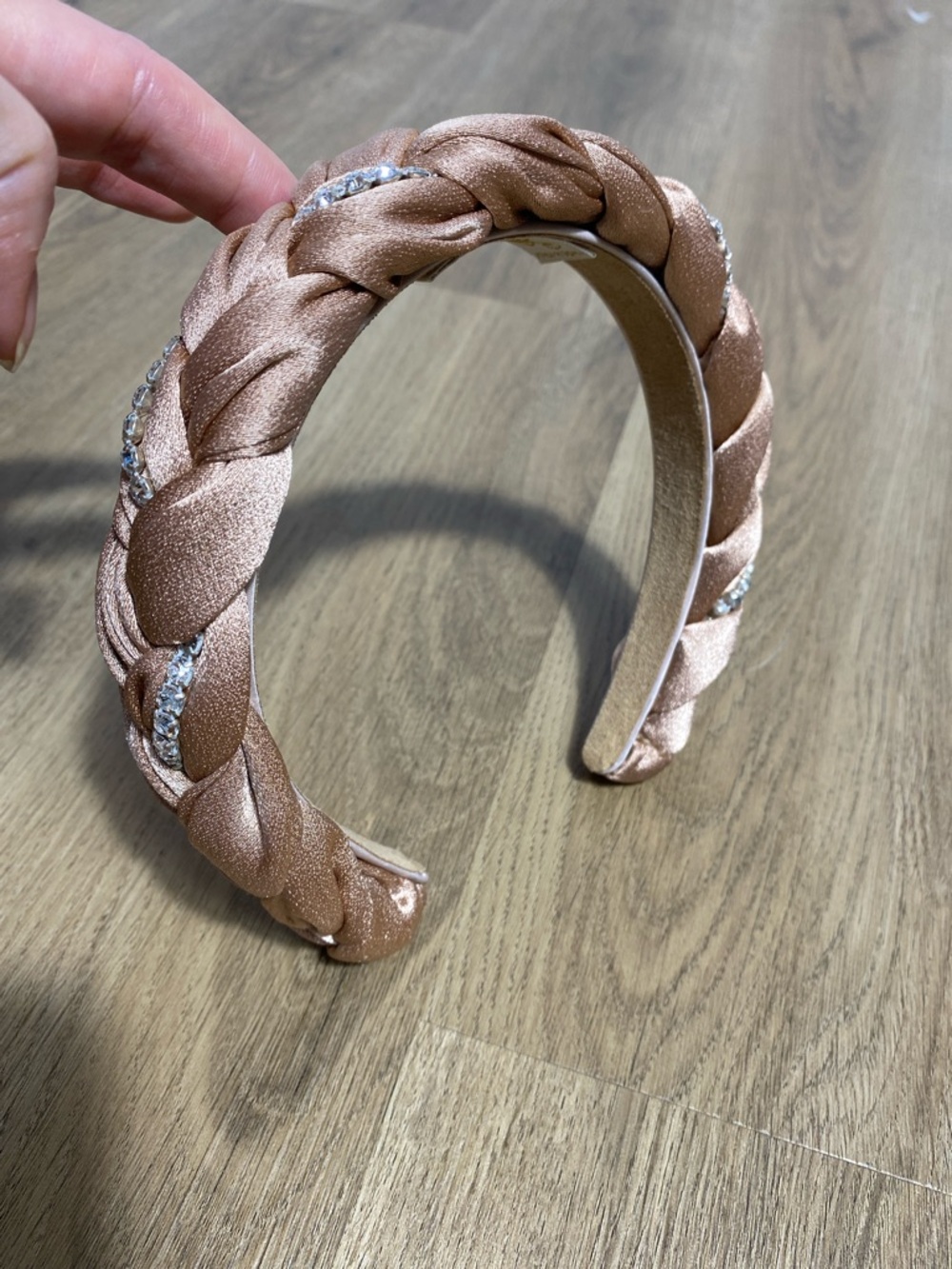Marzoline Satin Braided Taupe Headband with Crystal embellishments Made in Italy - Picture 4 of 12